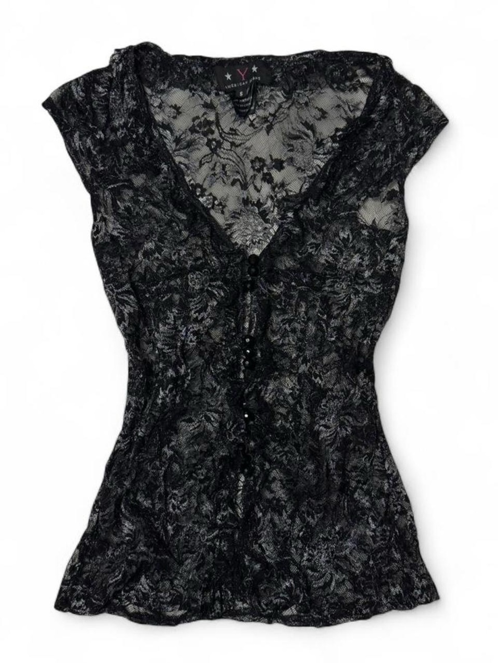 moving sale 💕 - vintage lace metallic button front top size small